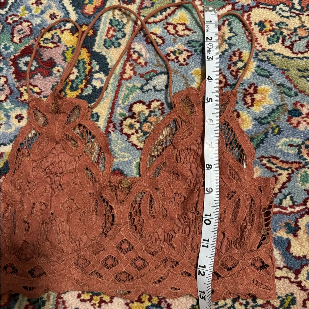 Free People Intimately Adella Rust Lace Bralette Longline Crochet Smocked Small - Picture 7 of 8